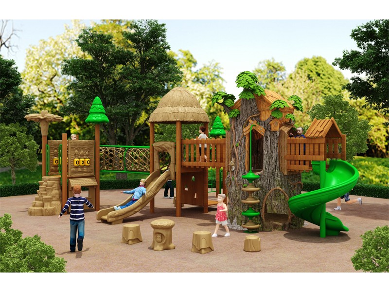Straw color with fancy natural design with FRP tree house and slide playground sets