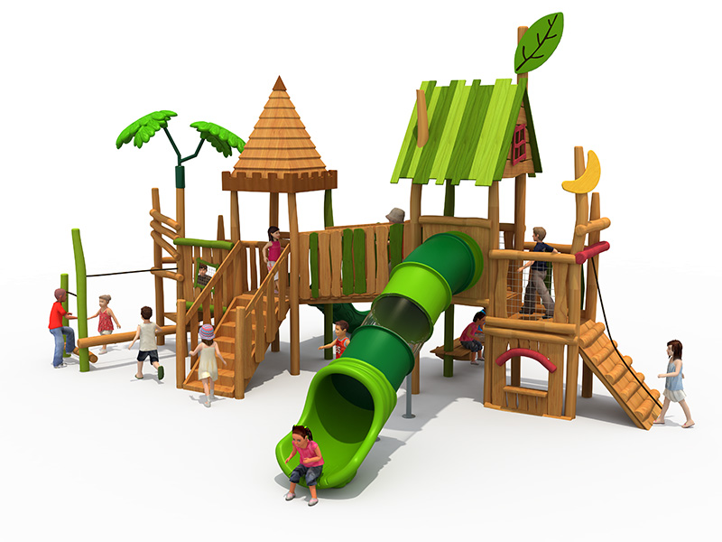 Wooden commercial playground equipment	wooden slide children playground 