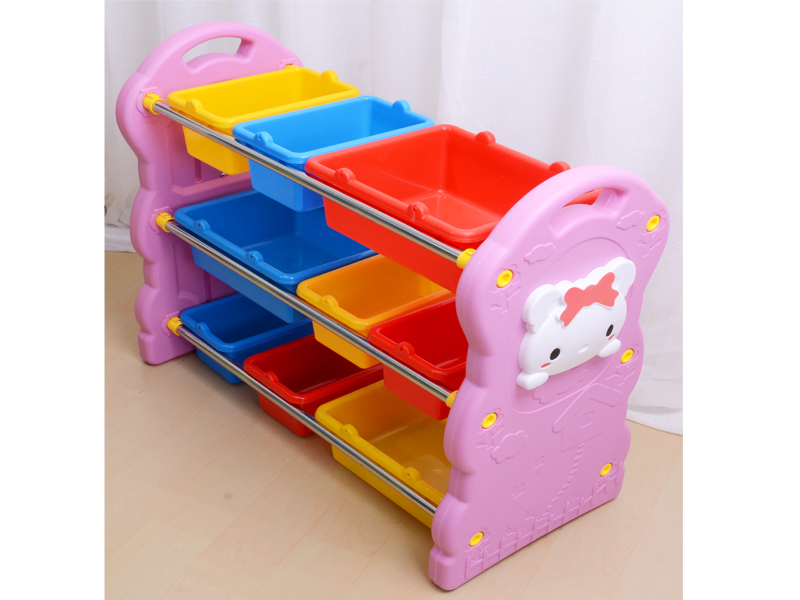 Cartoon bear kindergarten classroom furniture plastic toy storage rack 